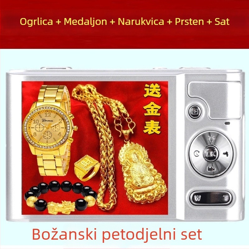 Pet dijelni set ogrlice s lancem tipa horse whip i privjeskom od legure, ručna izrada, unisex