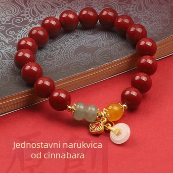 Narukvica od cinnabar-a – prirodna, unisex, okrugla, polirana, prilagodljiva