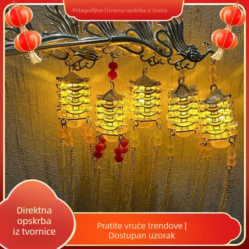 Svijetla spona za kosu s resicama u obliku pagode, Hanfu stil Yellow Crane Tower