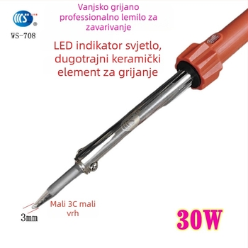 Kućno električno lemilo 30-60W, 220V, gumirana drška — lemilica s vrhovima: zakrivljeni, ravni, plosnati i potkovasti (model WS-708)