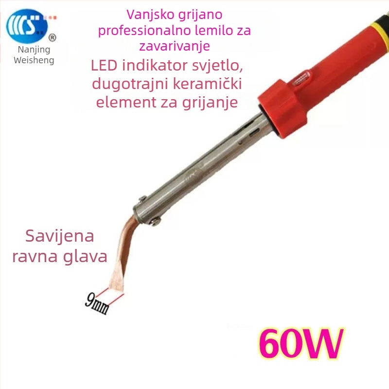 Kućno električno lemilo 30-60W, 220V, gumirana drška — lemilica s vrhovima: zakrivljeni, ravni, plosnati i potkovasti (model WS-708)