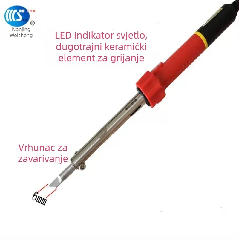 Kućno električno lemilo 30-60W, 220V, gumirana drška — lemilica s vrhovima: zakrivljeni, ravni, plosnati i potkovasti (model WS-708)