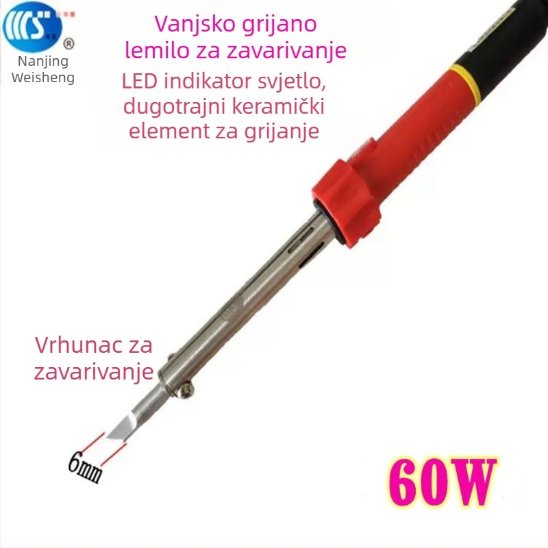 Kućno električno lemilo 30-60W, 220V, gumirana drška — lemilica s vrhovima: zakrivljeni, ravni, plosnati i potkovasti (model WS-708)