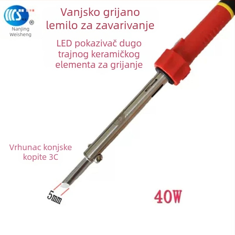 Kućno električno lemilo 30-60W, 220V, gumirana drška — lemilica s vrhovima: zakrivljeni, ravni, plosnati i potkovasti (model WS-708)