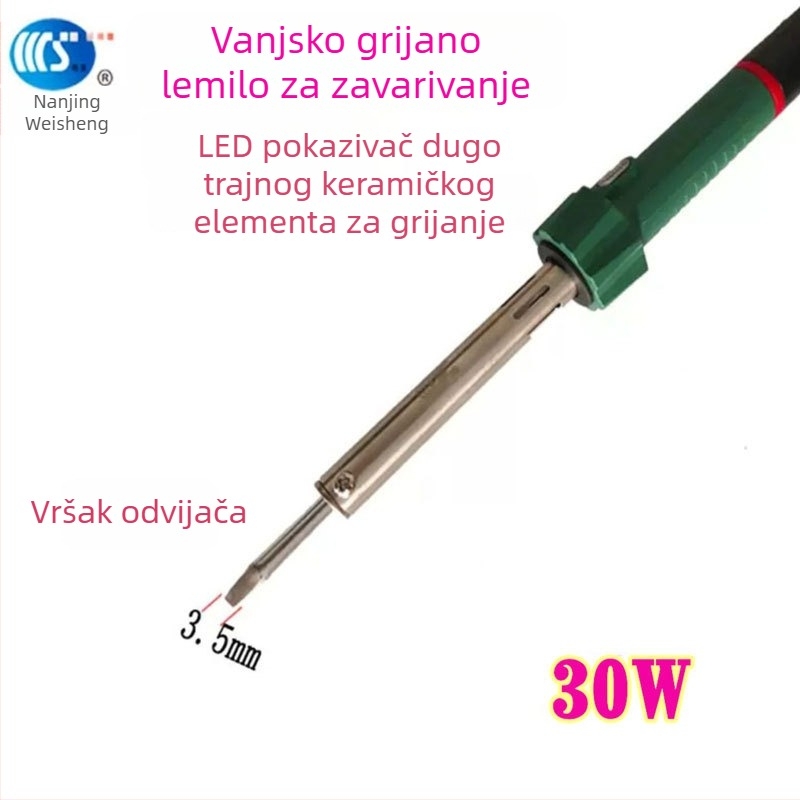 Kućno električno lemilo 30-60W, 220V, gumirana drška — lemilica s vrhovima: zakrivljeni, ravni, plosnati i potkovasti (model WS-708)