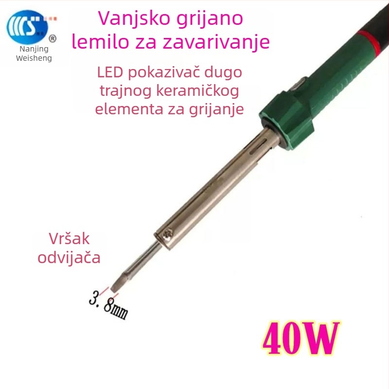 Kućno električno lemilo 30-60W, 220V, gumirana drška — lemilica s vrhovima: zakrivljeni, ravni, plosnati i potkovasti (model WS-708)