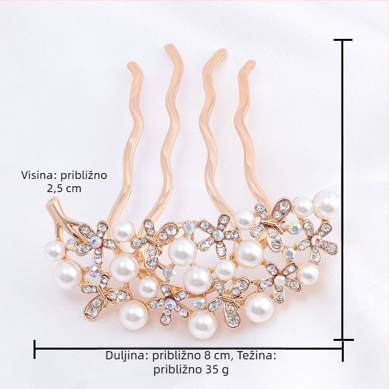 Korejskog stila metalna vilica za kosu s četiri zuba, rhinestones i imitacijom bisera, ženski dodatak za kosu s cvjetnim dizajnom