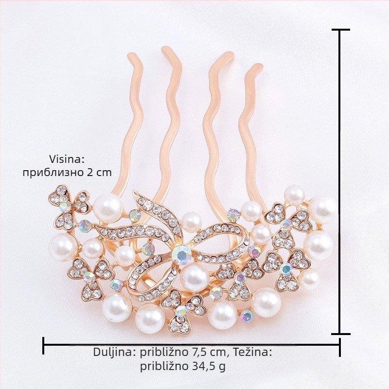 Korejskog stila metalna vilica za kosu s četiri zuba, rhinestones i imitacijom bisera, ženski dodatak za kosu s cvjetnim dizajnom
