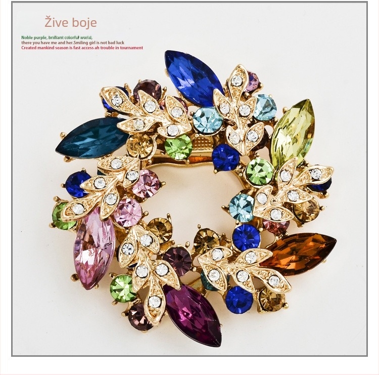Broš s cvjetnim oblikom od legure, kopča za šal, dijamantno ugrađena, Dream Color marka, za žene, stil laganog luksuza