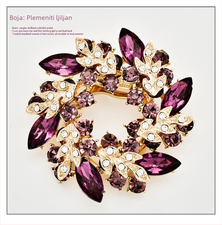 Broš s cvjetnim oblikom od legure, kopča za šal, dijamantno ugrađena, Dream Color marka, za žene, stil laganog luksuza