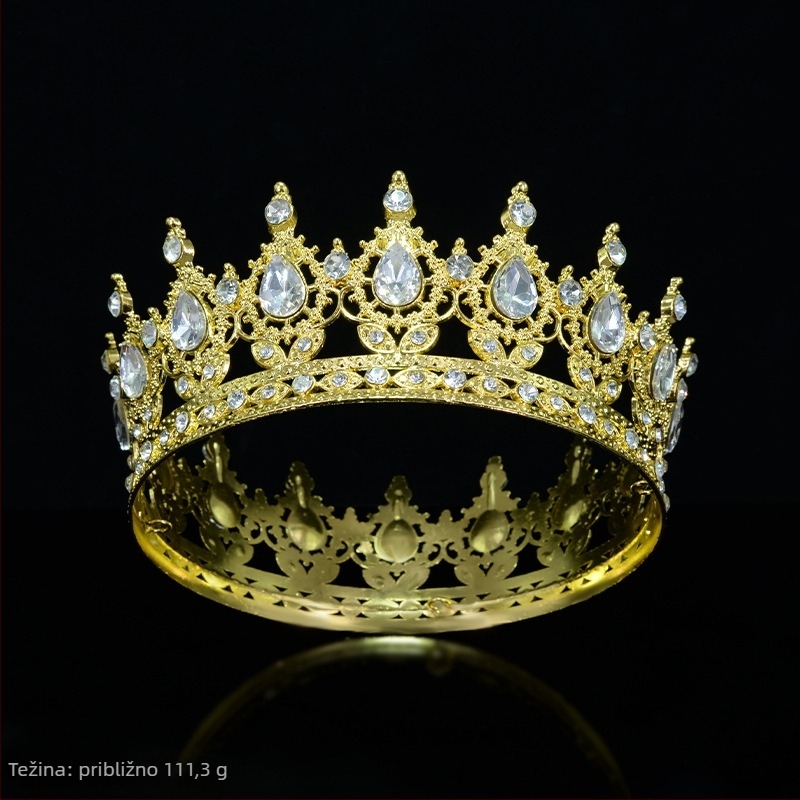 Diadem od legure, unisex, barokni stil, bijeli rhinestones, elektroplatina