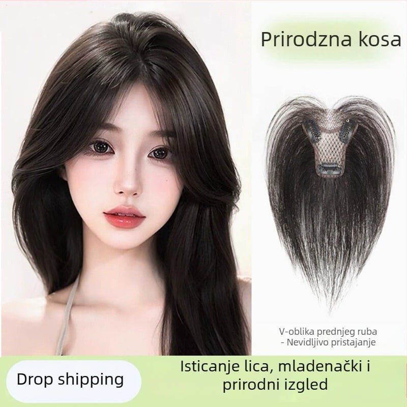 Ženska perika s bangs na vrhu glave, pravi kosa, mehanizam izrade, bangs ravne ili nagnute, nije bojiva niti uvijana