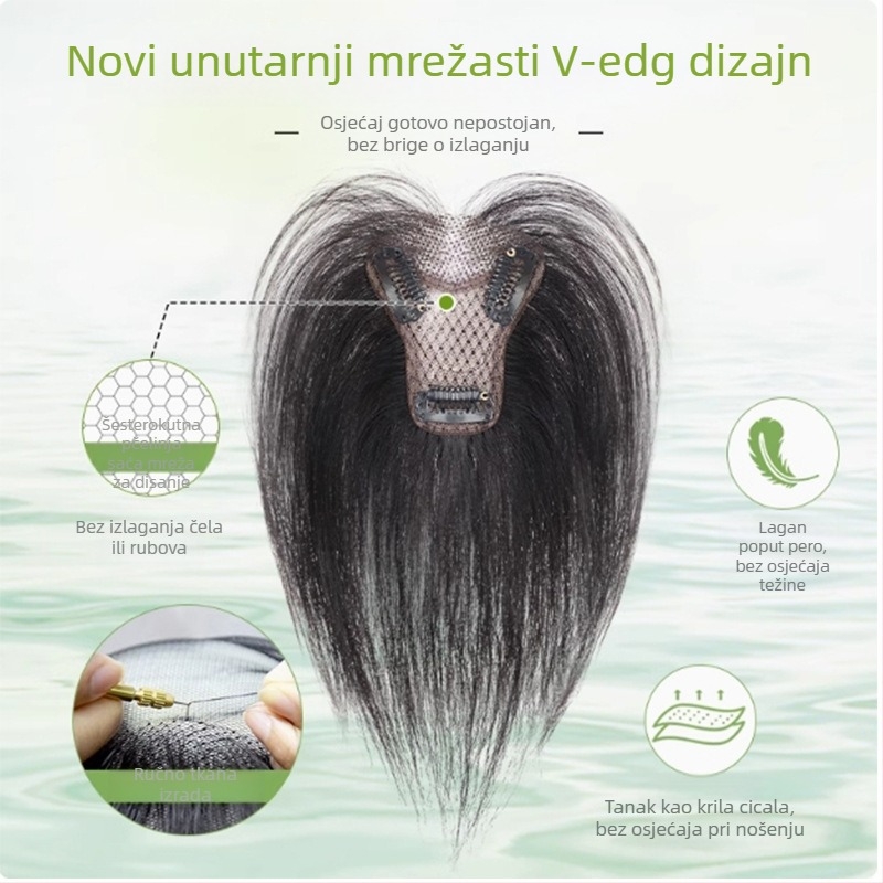 Ženska perika s bangs na vrhu glave, pravi kosa, mehanizam izrade, bangs ravne ili nagnute, nije bojiva niti uvijana