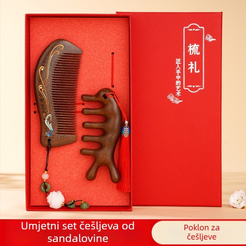 Drvena četka za kosu od sandalovine s zračnim jastučićem za masažu vlasišta, u poklon kutiji
