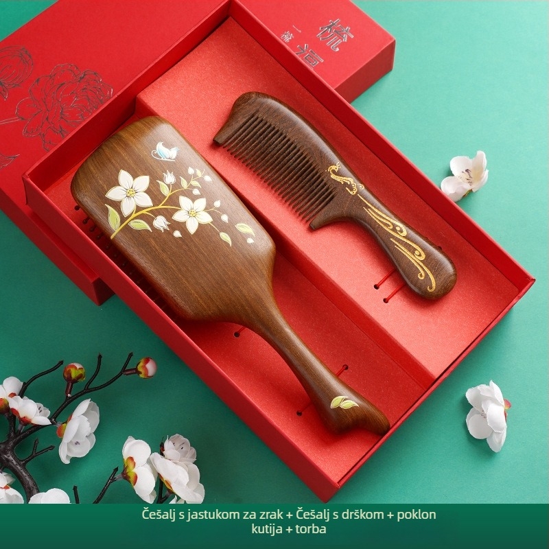 Drvena četka za kosu od sandalovine s zračnim jastučićem za masažu vlasišta, u poklon kutiji