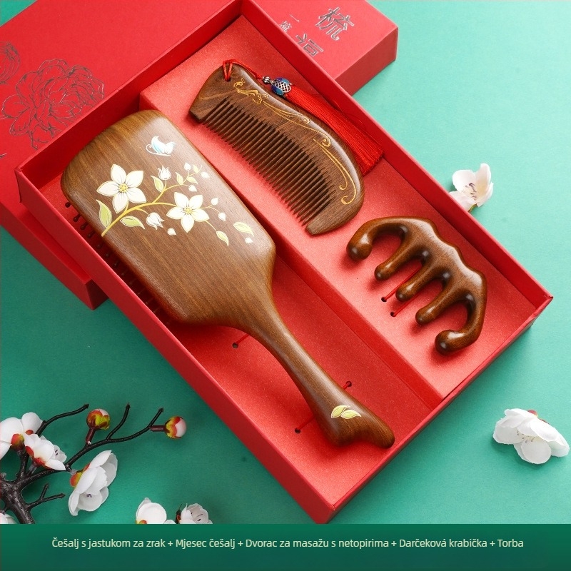 Drvena četka za kosu od sandalovine s zračnim jastučićem za masažu vlasišta, u poklon kutiji