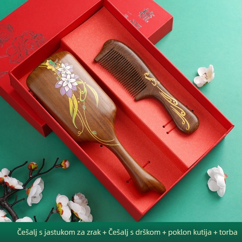Drvena četka za kosu od sandalovine s zračnim jastučićem za masažu vlasišta, u poklon kutiji