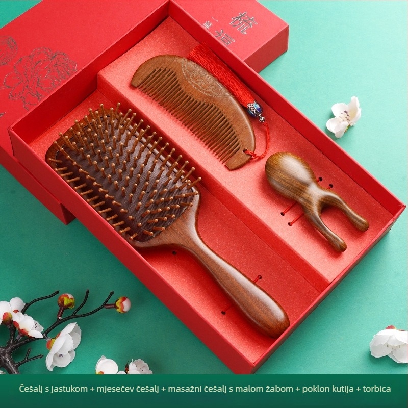 Drvena četka za kosu od sandalovine s zračnim jastučićem za masažu vlasišta, u poklon kutiji