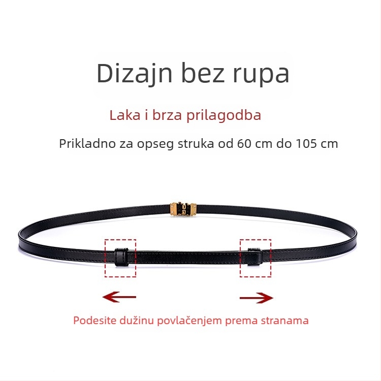 Ženski uski kožni pojas — od prave kože; spona od legiranog metala; način pričvršćivanja: kopča; stil: retro, književnost i umjetnost; elektroplatiranje