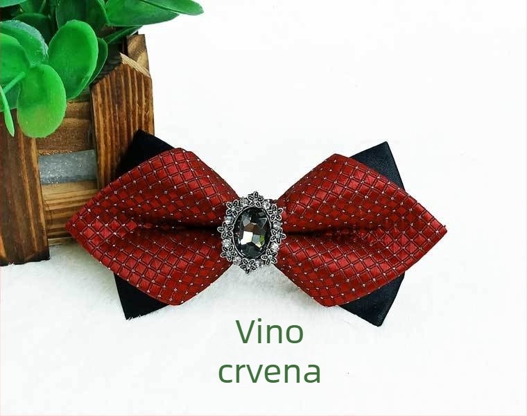 Muška leptir mašna s kristalima, karirani uzorak, jacquard izrada, bijeli kristali, za svadbene i večernje nošenje