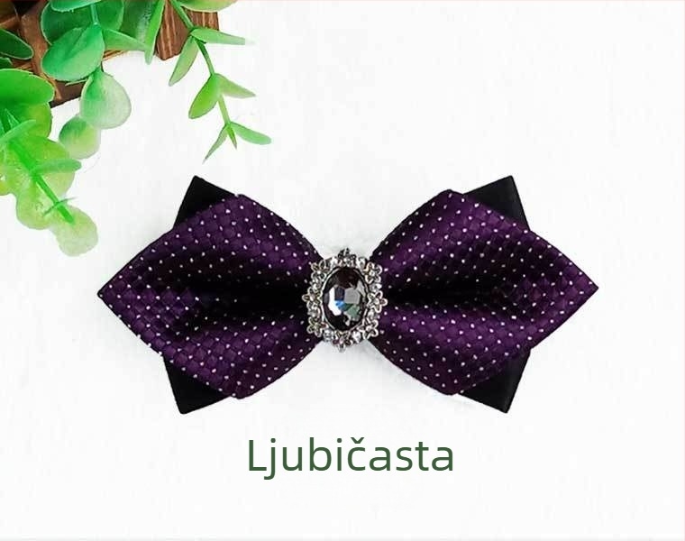Muška leptir mašna s kristalima, karirani uzorak, jacquard izrada, bijeli kristali, za svadbene i večernje nošenje