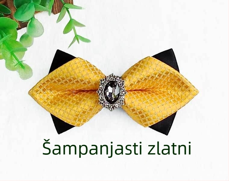 Muška leptir mašna s kristalima, karirani uzorak, jacquard izrada, bijeli kristali, za svadbene i večernje nošenje
