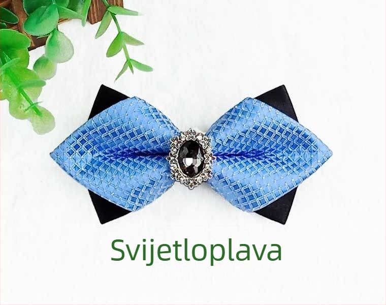 Muška leptir mašna s kristalima, karirani uzorak, jacquard izrada, bijeli kristali, za svadbene i večernje nošenje