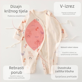 Novorođenički kombinezon od 100% pamuka s dugim rukavima, veličina 0–6 mjeseci, proljeće i jesen, unisex