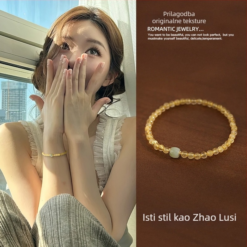 Ženski narukvica s kristalima Golden Hair Crystal – geometrijski oblik, lagani luksuz, niz od perlica