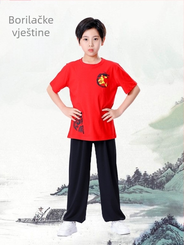 Dječji unisex set za borilačke vještine s lantern hlačama i kratkim rukavima za Kung Fu, Tai Chi i Sanda trening, 95% pamuk, mekana obrada tkanine