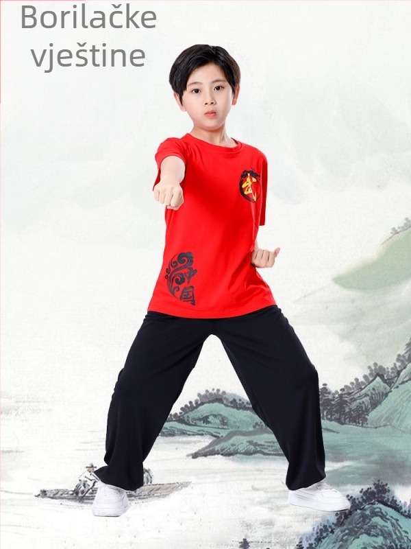 Dječji unisex set za borilačke vještine s lantern hlačama i kratkim rukavima za Kung Fu, Tai Chi i Sanda trening, 95% pamuk, mekana obrada tkanine
