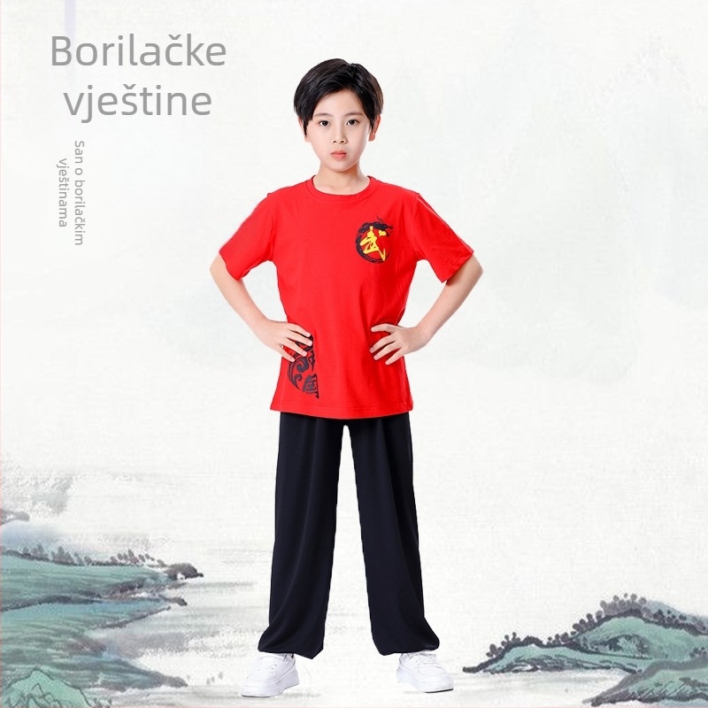 Dječji unisex set za borilačke vještine s lantern hlačama i kratkim rukavima za Kung Fu, Tai Chi i Sanda trening, 95% pamuk, mekana obrada tkanine