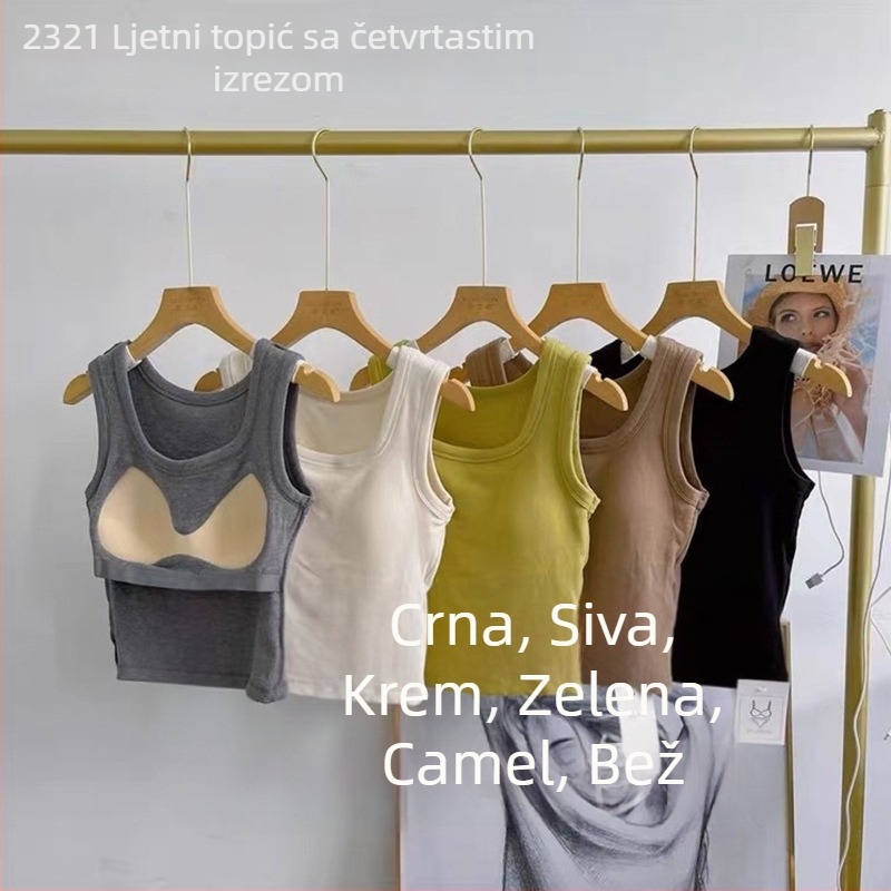 Ženski top s kvadratim izrezom i jastučićima za grudi – svestran sportski top za slojevito nošenje