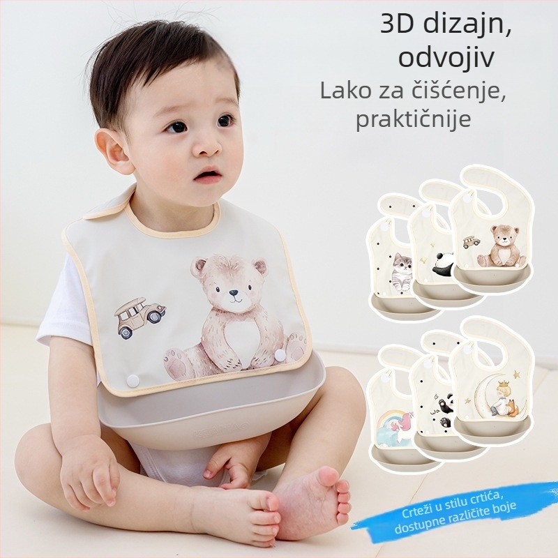 Bebina baveta za bebe i malu djecu - vodootporna, s uzorkom karikature, unisex; PU tkanina + poliestersko vlakno