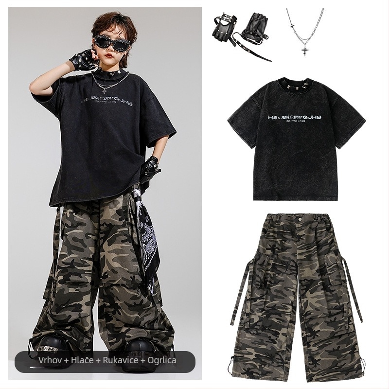 Dječje hip-hop odijelo za street dance s pamukastim hlačama – unisex, jazz nastup, ljeto 2025, 8+ godina