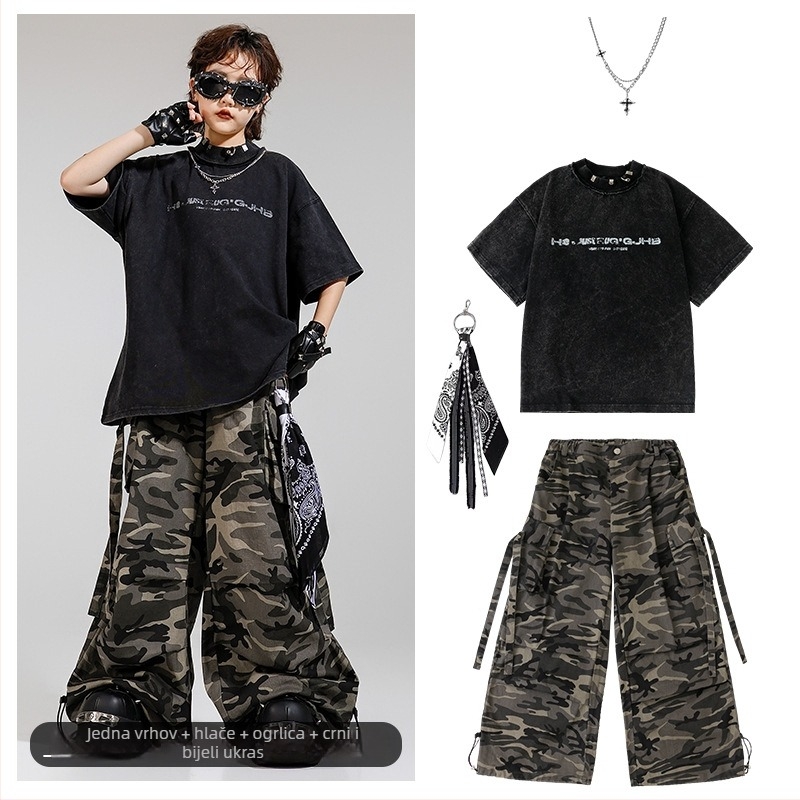 Dječje hip-hop odijelo za street dance s pamukastim hlačama – unisex, jazz nastup, ljeto 2025, 8+ godina