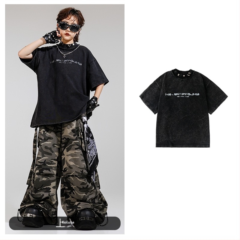 Dječje hip-hop odijelo za street dance s pamukastim hlačama – unisex, jazz nastup, ljeto 2025, 8+ godina