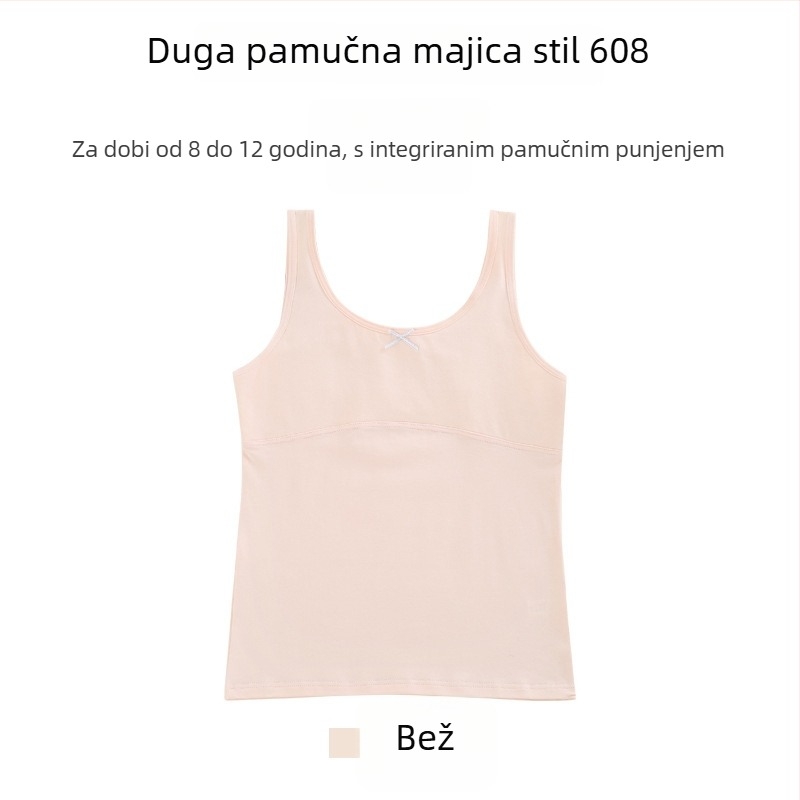 Djevojački pamučni top s tankim modeliranim košaricama, puna košarica, prozračan, bez čeličnog obruča