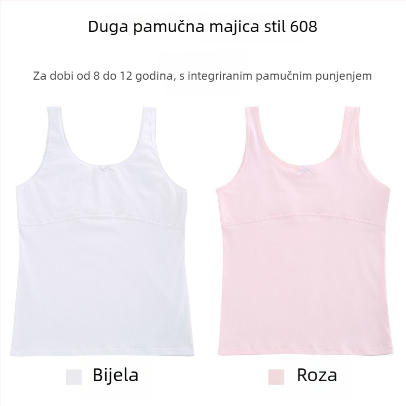 Djevojački pamučni top s tankim modeliranim košaricama, puna košarica, prozračan, bez čeličnog obruča