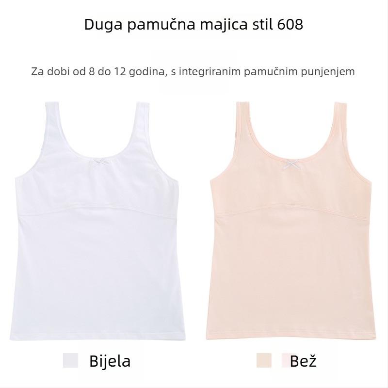 Djevojački pamučni top s tankim modeliranim košaricama, puna košarica, prozračan, bez čeličnog obruča