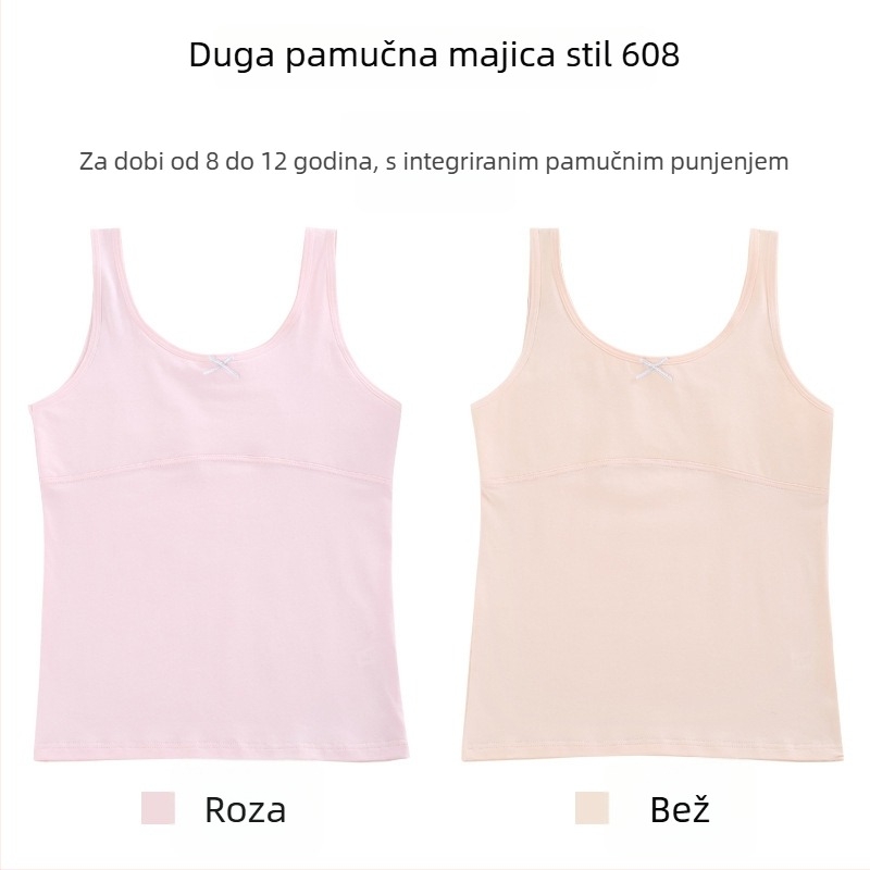 Djevojački pamučni top s tankim modeliranim košaricama, puna košarica, prozračan, bez čeličnog obruča