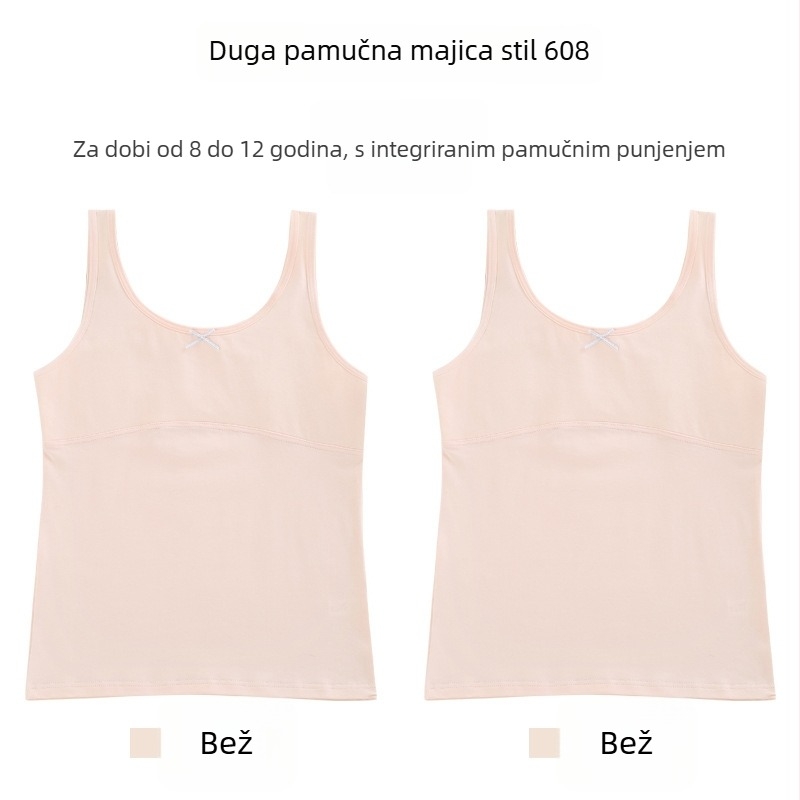 Djevojački pamučni top s tankim modeliranim košaricama, puna košarica, prozračan, bez čeličnog obruča