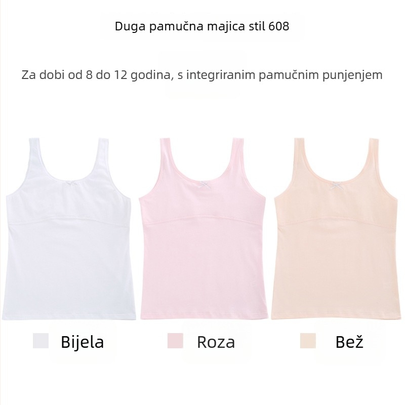 Djevojački pamučni top s tankim modeliranim košaricama, puna košarica, prozračan, bez čeličnog obruča