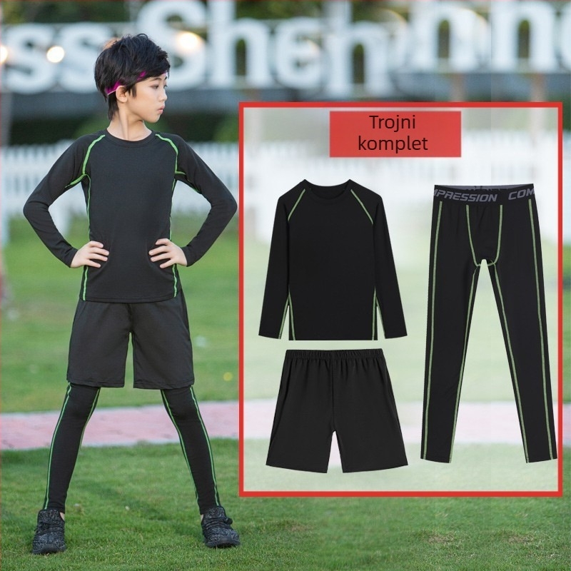 Dječji uski trening komplet – unisex, uski kroj, brzo suši milk silk tkanina, 95% klorirano vlakno, 5% poliester podstava, jednobojan, pogodna za trčanje, košarku i nogomet
