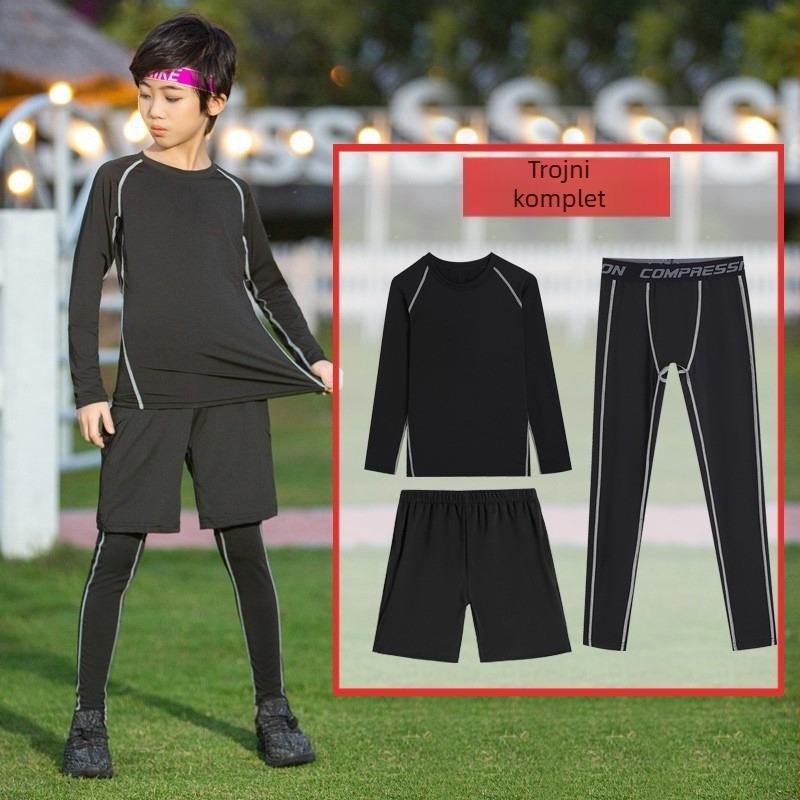 Dječji uski trening komplet – unisex, uski kroj, brzo suši milk silk tkanina, 95% klorirano vlakno, 5% poliester podstava, jednobojan, pogodna za trčanje, košarku i nogomet