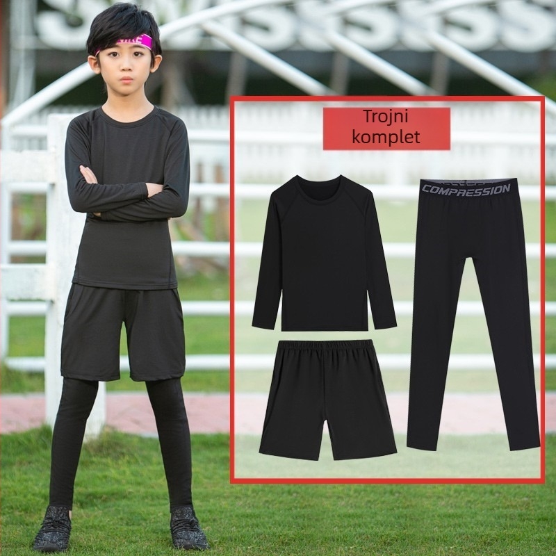 Dječji uski trening komplet – unisex, uski kroj, brzo suši milk silk tkanina, 95% klorirano vlakno, 5% poliester podstava, jednobojan, pogodna za trčanje, košarku i nogomet