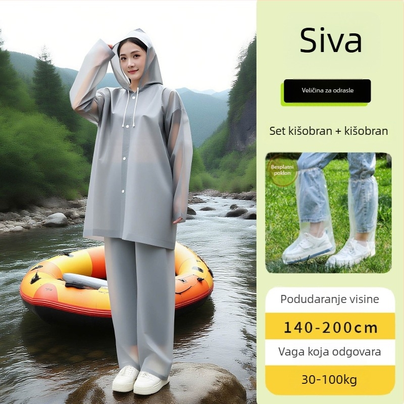 Rafting kišni pončo za odrasle s potpunim pokrivanjem tijela i zaštitom stopala, EVA tkanina, višekratna upotreba, PVC vodootporni sloj