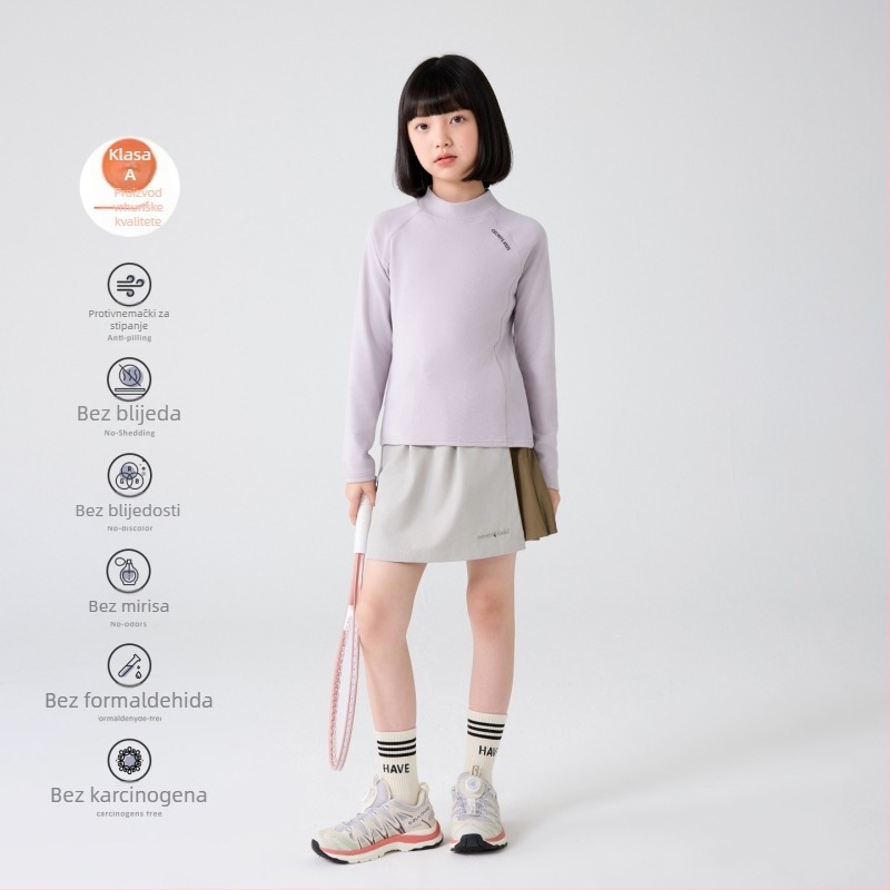 Dječja bazna majica s poluvisokom ovratnikom, raglan dugi rukavi, prugasti uzorak, 92% poliester, mekan osjećaj