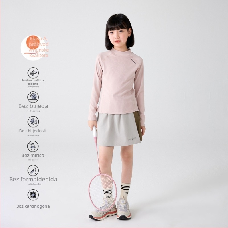 Dječja bazna majica s poluvisokom ovratnikom, raglan dugi rukavi, prugasti uzorak, 92% poliester, mekan osjećaj