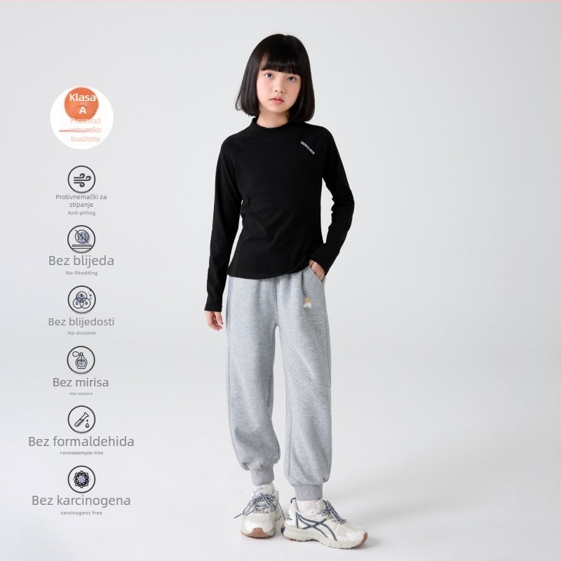 Dječja bazna majica s poluvisokom ovratnikom, raglan dugi rukavi, prugasti uzorak, 92% poliester, mekan osjećaj